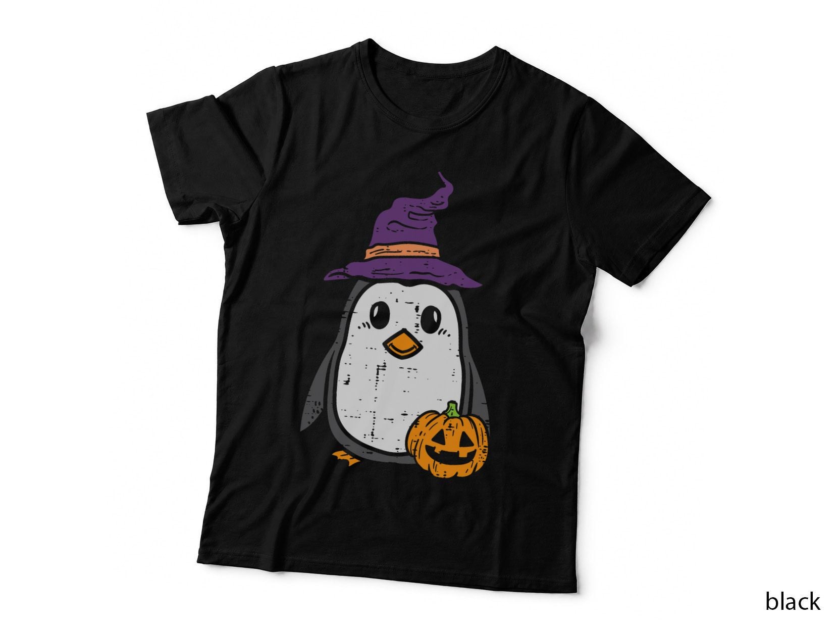 Halloween Penguin Witch Pumpkin Cute Costume Boys Girls Kids T-Shirt