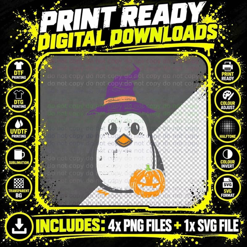 Halloween Penguin Witch Pumpkin Cute Costume Boys Girls Png SVG Digital Bundle