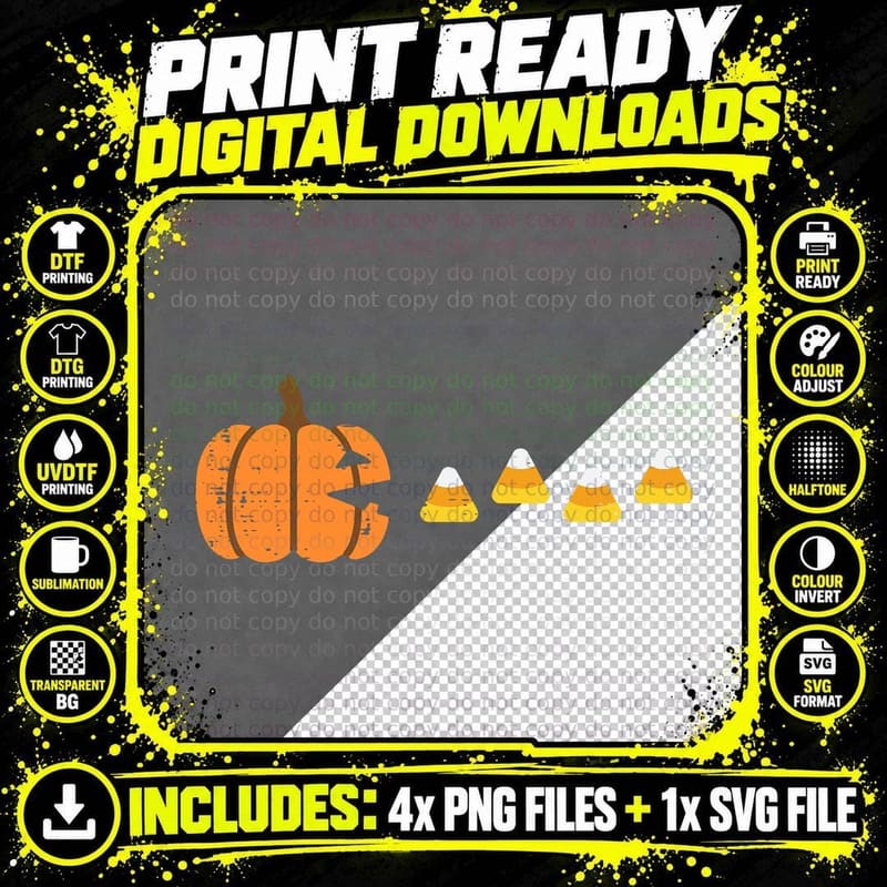 Halloween Pumpkin Eating Candy Costume Boys Girls Kids Png SVG Digital Bundle