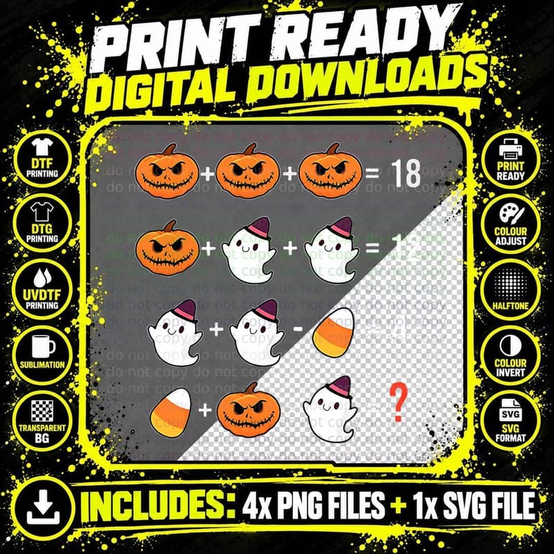 Halloween Pumpkin Ghost Candy Corn Mamatics Math Teacher Png SVG Digital Bundle