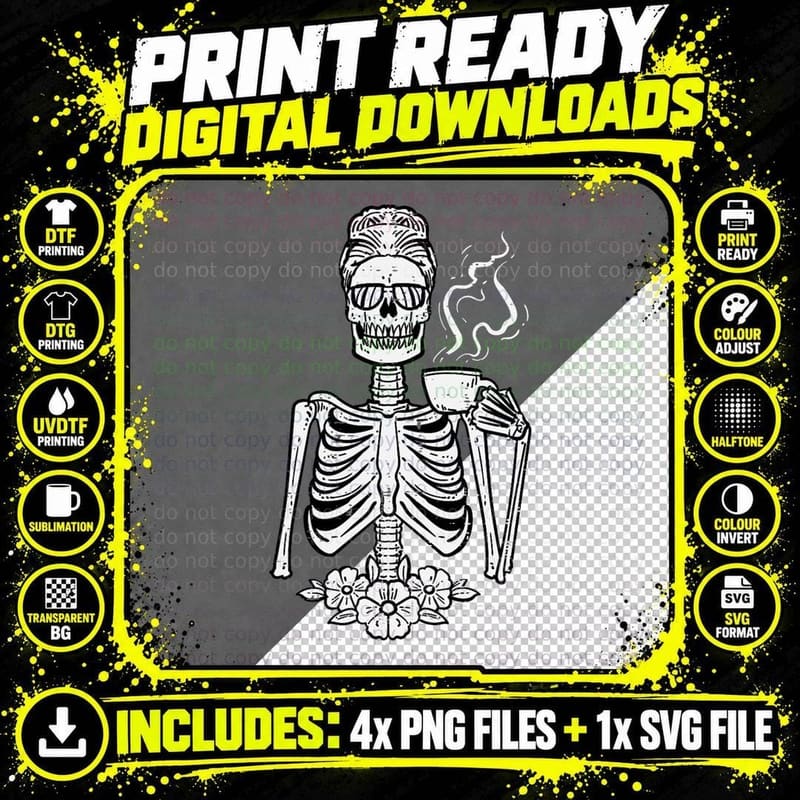 Halloween Skeleton Coffee Funny Costume Mom Women Girls Png SVG Digital Bundle