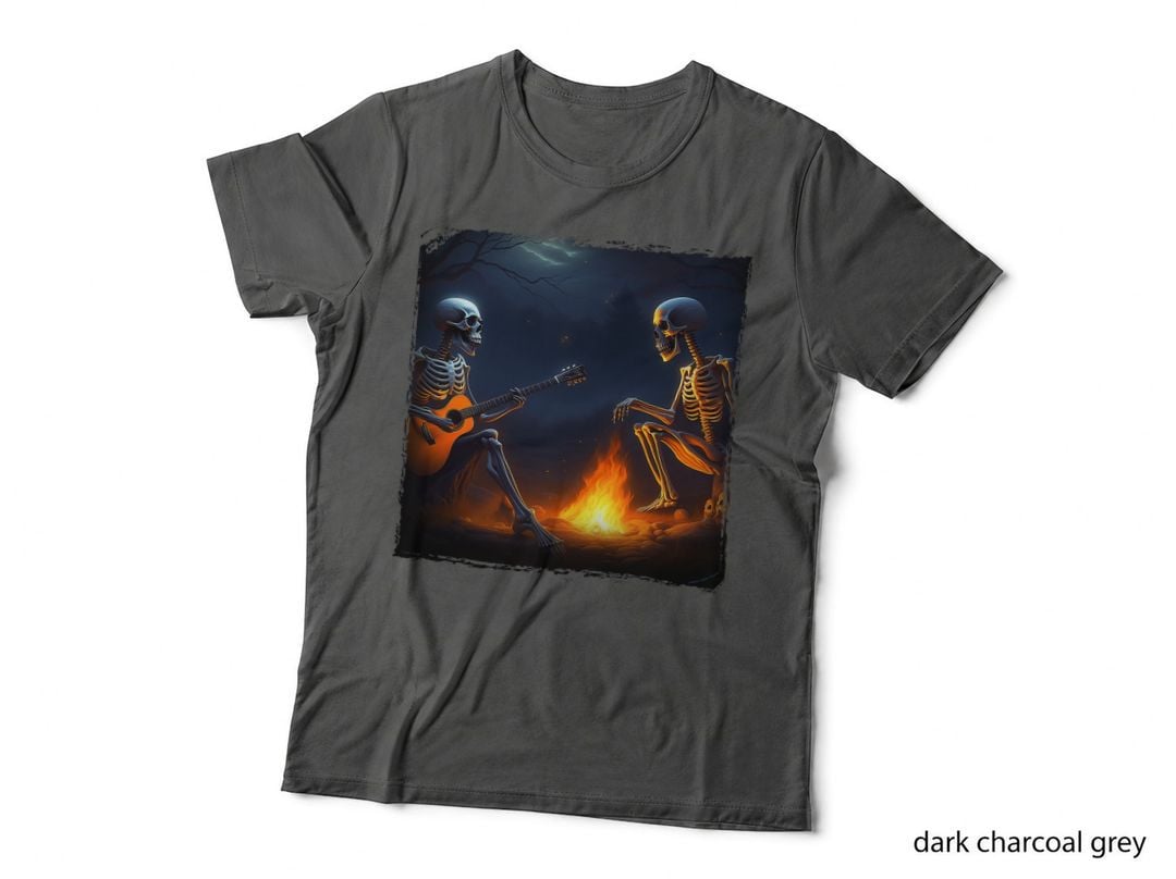 Halloween Skeletons in Gothic Forest Playing Guitar T-Shirt