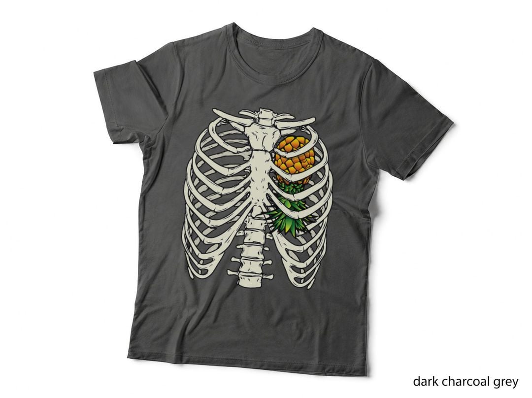 Halloween Upside Down Pineapple Swinger Skeleton Heart T-Shirt
