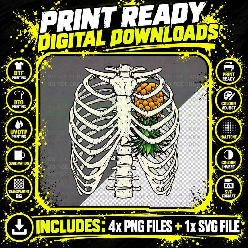 Halloween Upside Down Pineapple Swinger Skeleton Heart Png SVG Digital Bundle