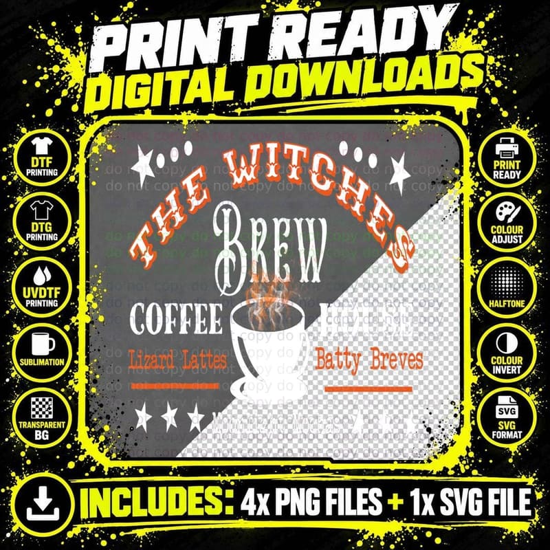 Halloween Witches Brew Coffee House for Coffee Lovers Png SVG Digital Bundle