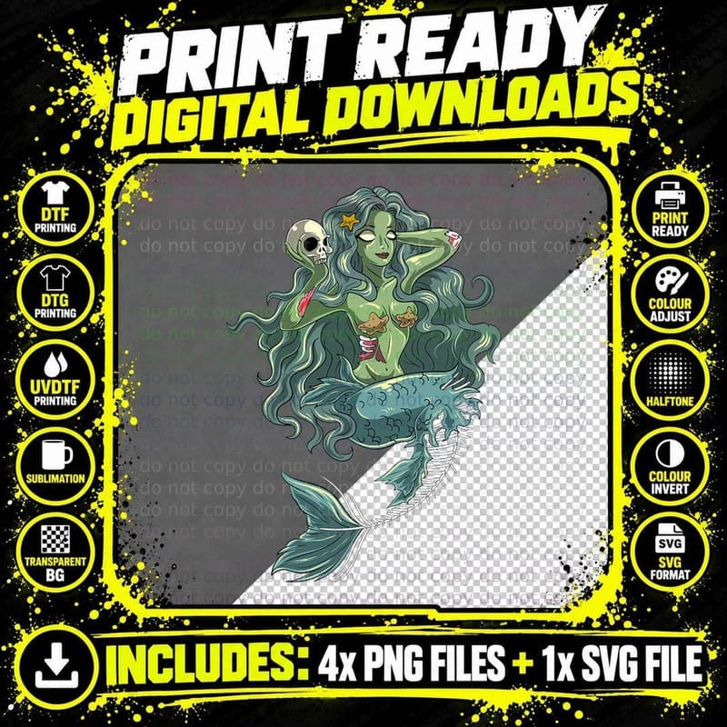 Halloween Zombie Pin up Mermaid T-Shirt Png SVG Digital Bundle