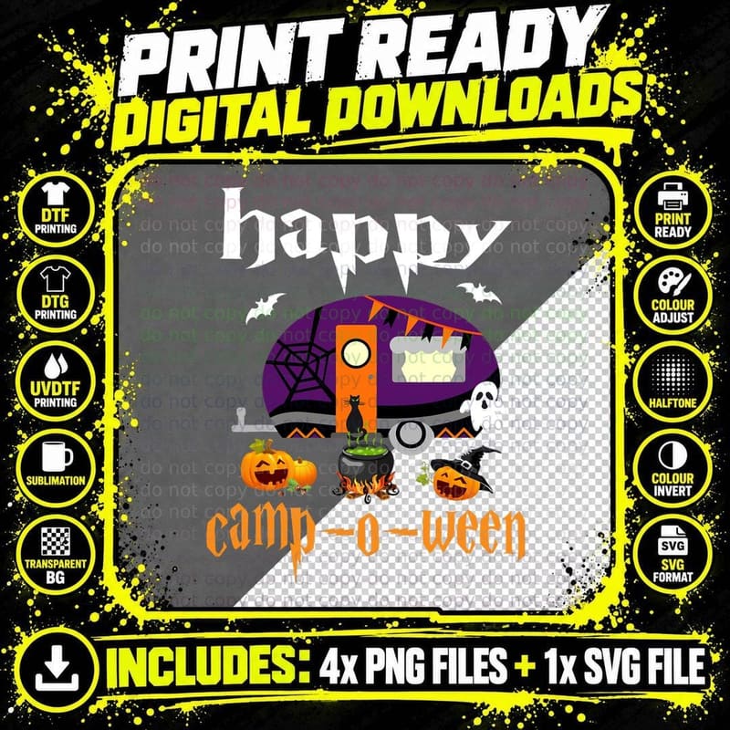 Happy Camp-O-Ween Halloween Camping Camper T-Shirt Png SVG Digital Bundle