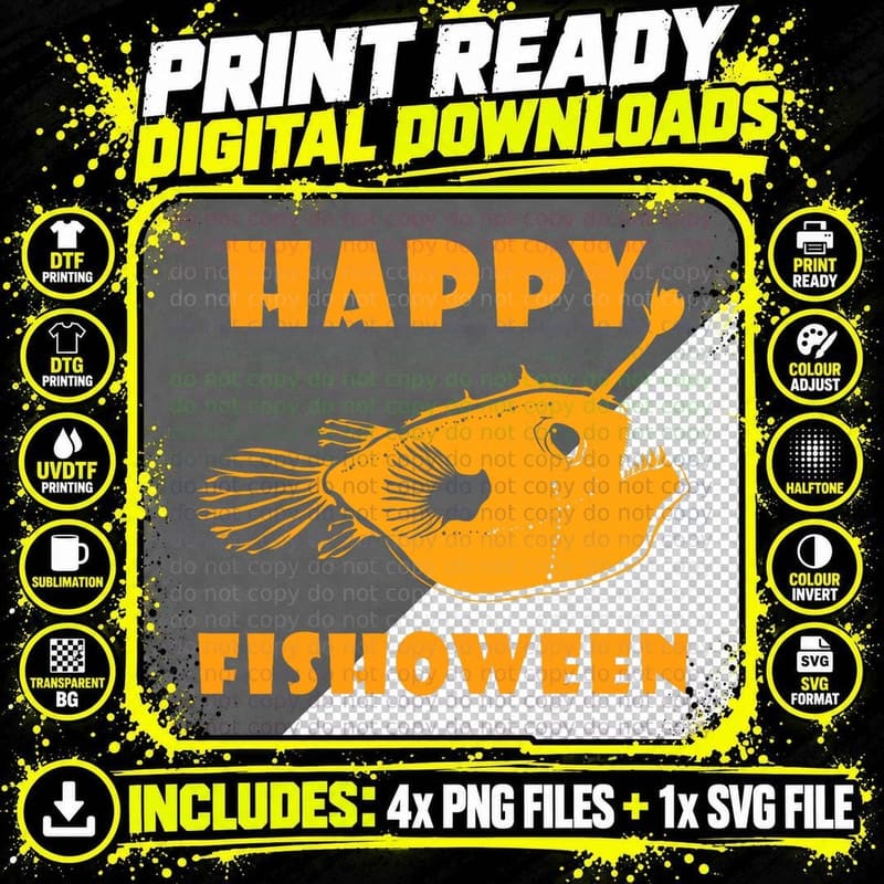 Happy Fishoween Halloween Fish Fisherman Fisherwoman Png SVG Digital Bundle