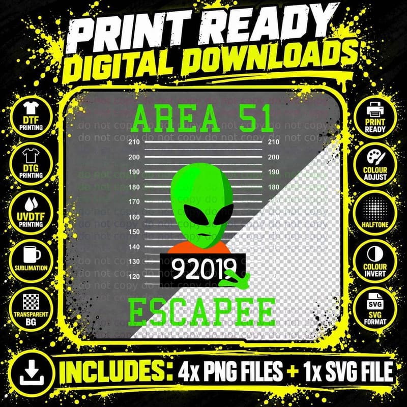 Happy Halloween Alien Escapee Area 51 Cute Vintage Png SVG Digital Bundle