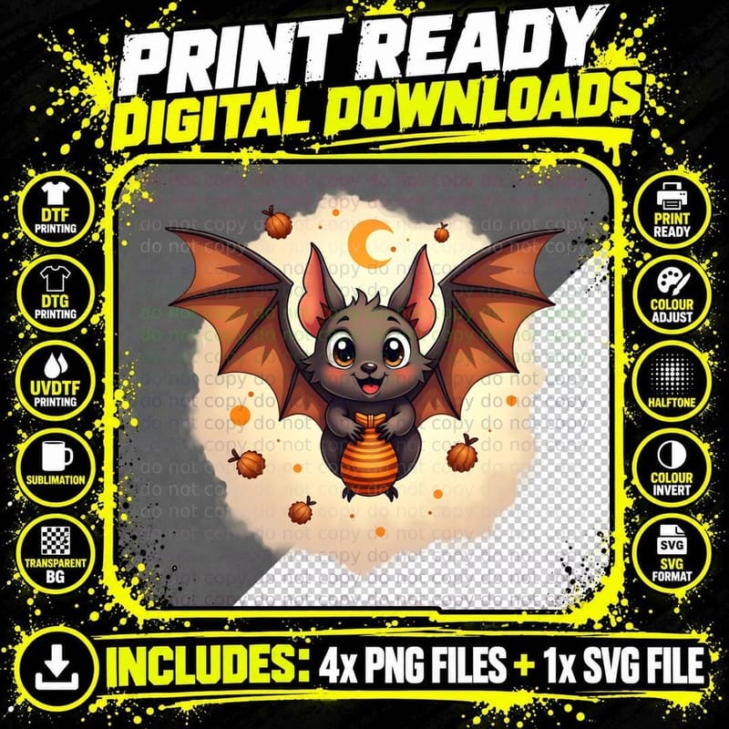 Happy Halloween Bat Shirt, Cute Spooky Animal Lover Gift Png SVG Digital Bundle
