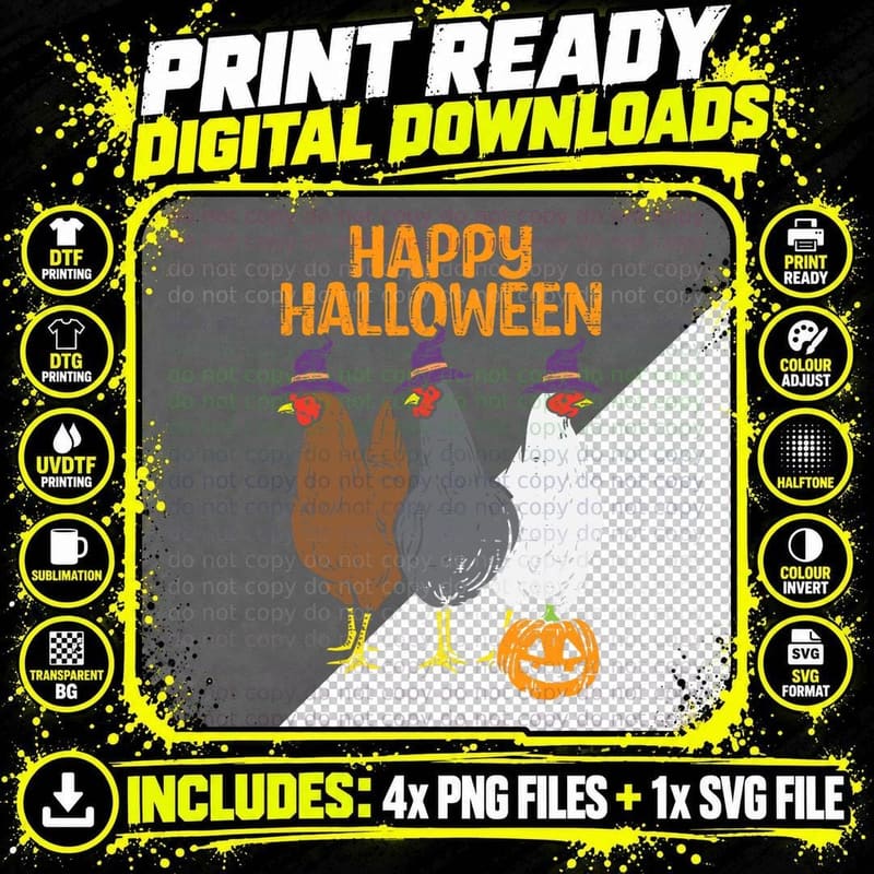 Happy Halloween Chickens Farm Animal Costume Men Women Png SVG Digital Bundle