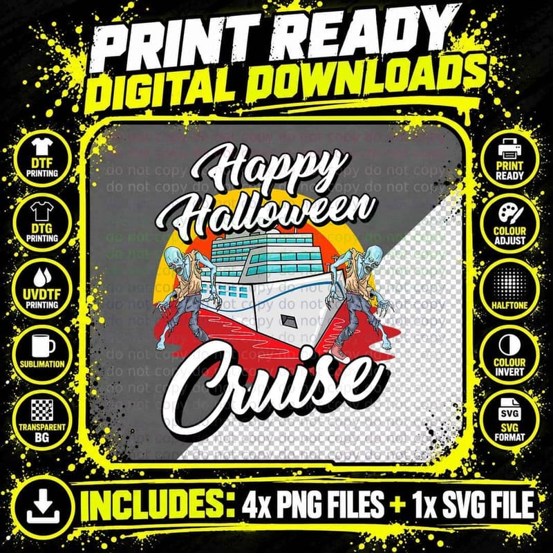 Happy Halloween Cruise Lazy Costume Funny Zombie Png SVG Digital Bundle