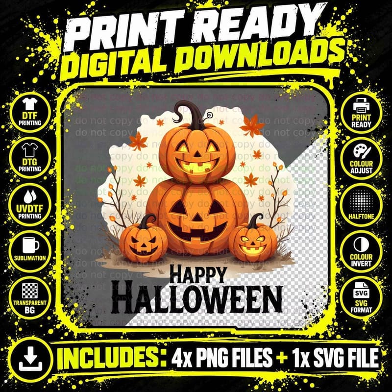 Happy Halloween Pumpkin Shirt, Scary Spooky Pumpkins for Png SVG Digital Bundle