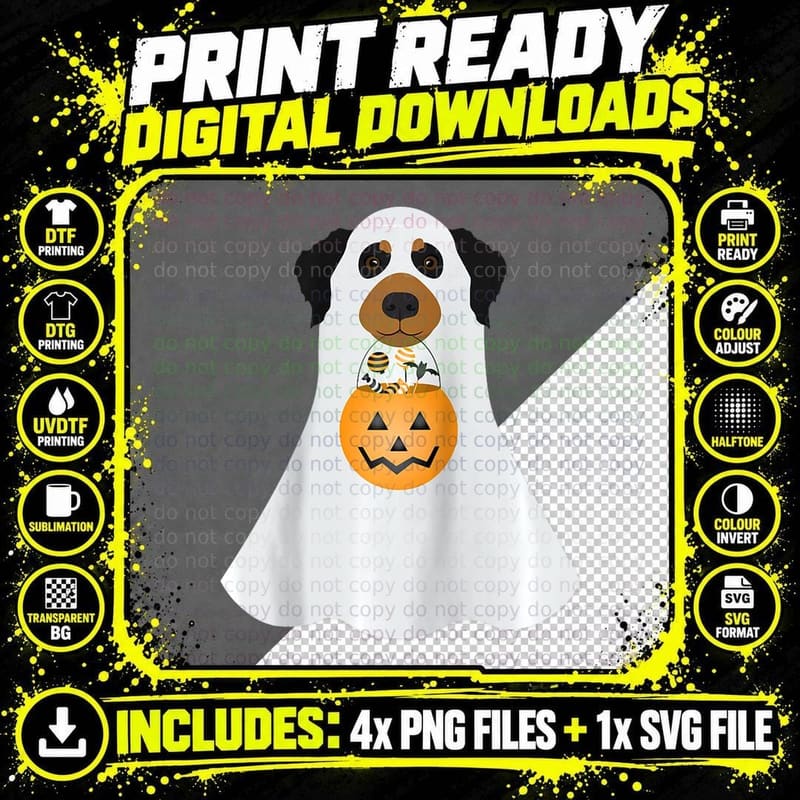 Happy Halloween Rottweiler Cute Ghost Dog Trick or Treat Png SVG Digital Bundle