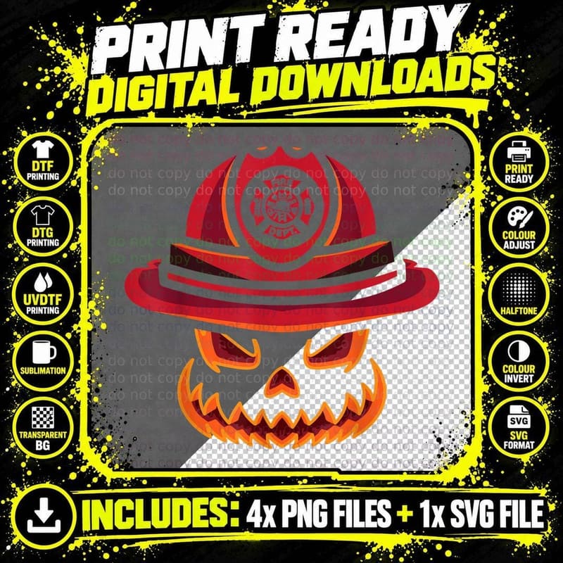 Happy Halloween Trick or Treating Scary Fireman Png SVG Digital Bundle