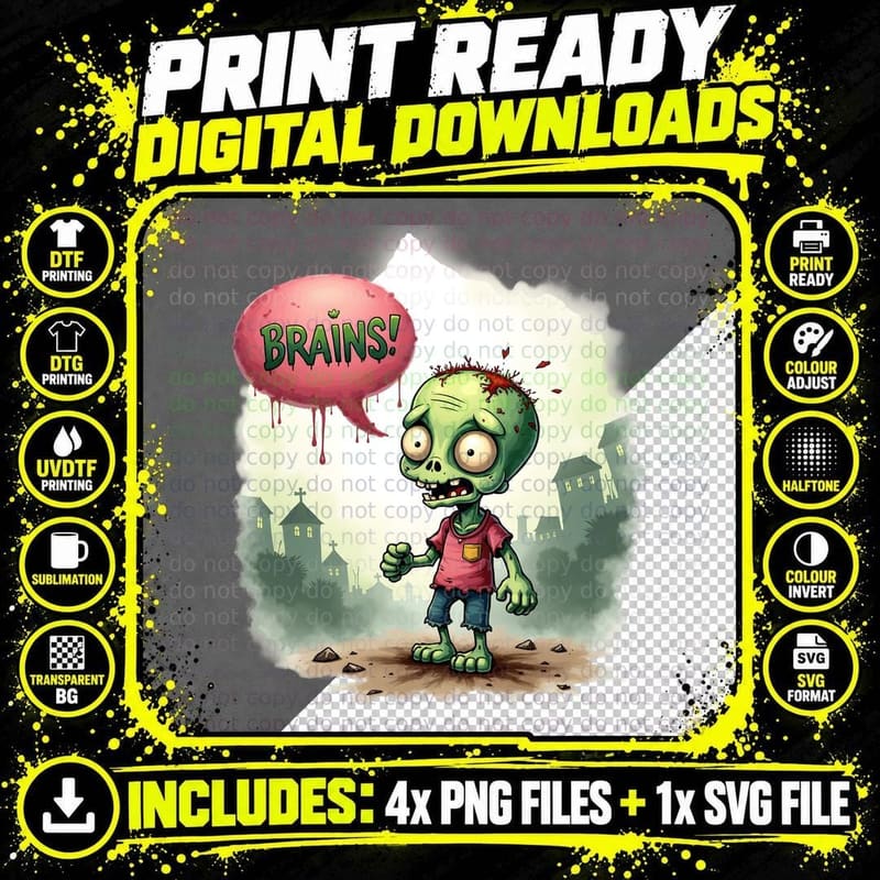 Happy Halloween Zombie Shirt, Cute Spooky Undead Art for Png SVG Digital Bundle
