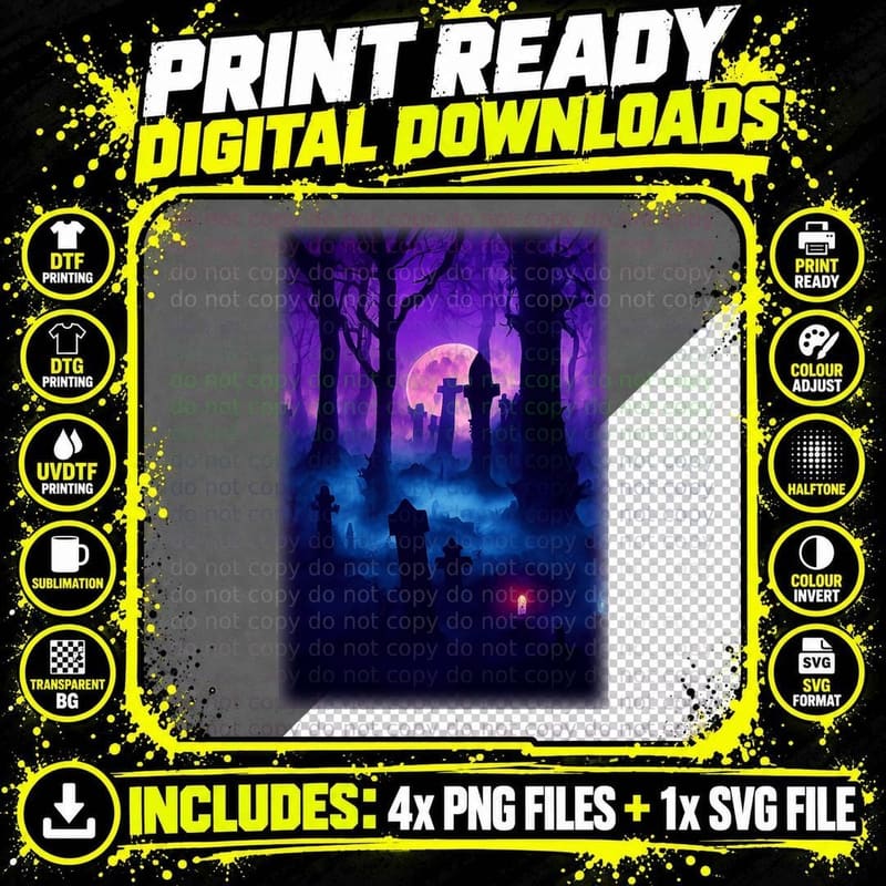 Haunted Graveyard in a Gnarly Forest Cemetery T-Shirt Png SVG Digital Bundle