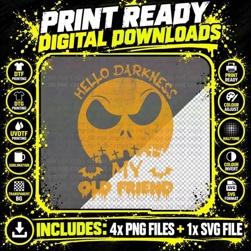 Hello Darkness My Old Friend Scary Pumpkin Halloween Png SVG Digital Bundle
