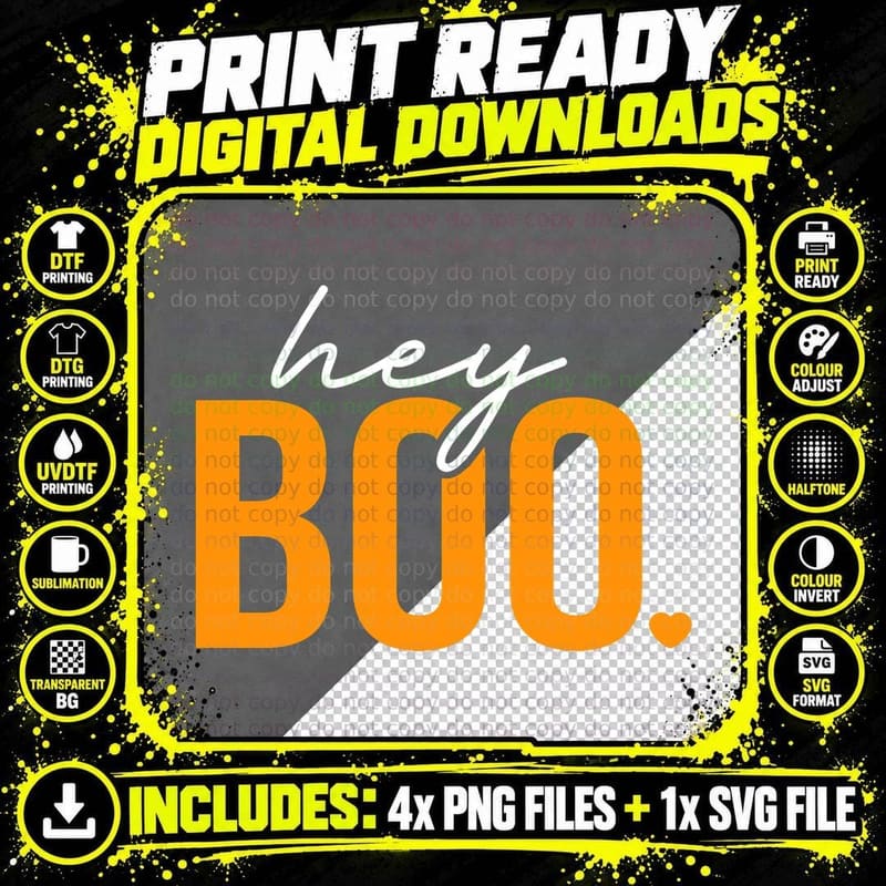 Hey Boo Funny Halloween Pun Ghost Spooky Matching Couple Png SVG Digital Bundle