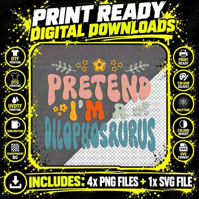Hippie Halloween Costume Pretend I'm a Dilophosaurus Png SVG Digital Bundle