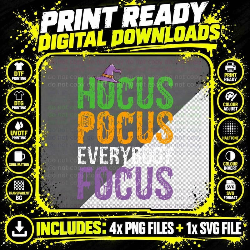 Hocus Pocus Everybody Focus Funny Teacher Halloween Png SVG Digital Bundle