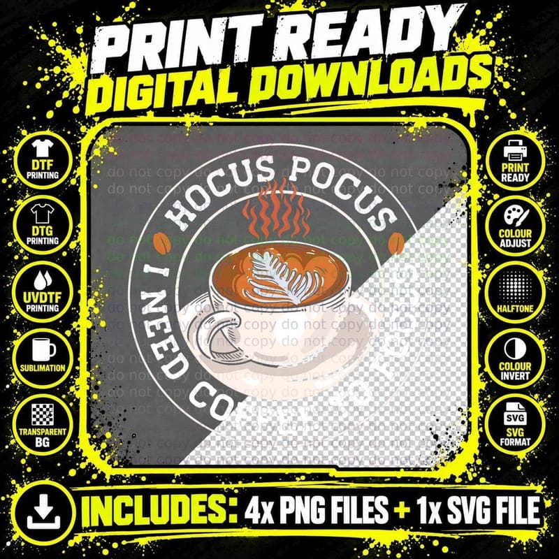 Hocus Pocus I Need Coffee to Focus Halloween Teachers Png SVG Digital Bundle