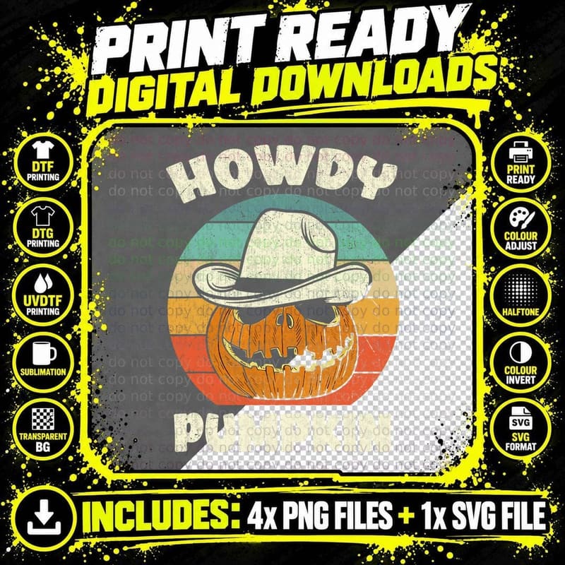 Howdy Pumpkins Vintage Fall Autumn Western Halloween Png SVG Digital Bundle