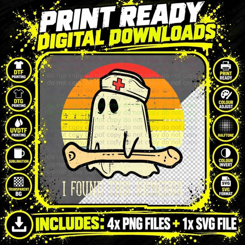 I Found This Humerus Funny Halloween Nurse Fall Scrub Png SVG Digital Bundle