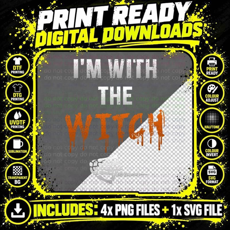 I'm with Witch Skeleton Hand Funny Halloween Husband Png SVG Digital Bundle