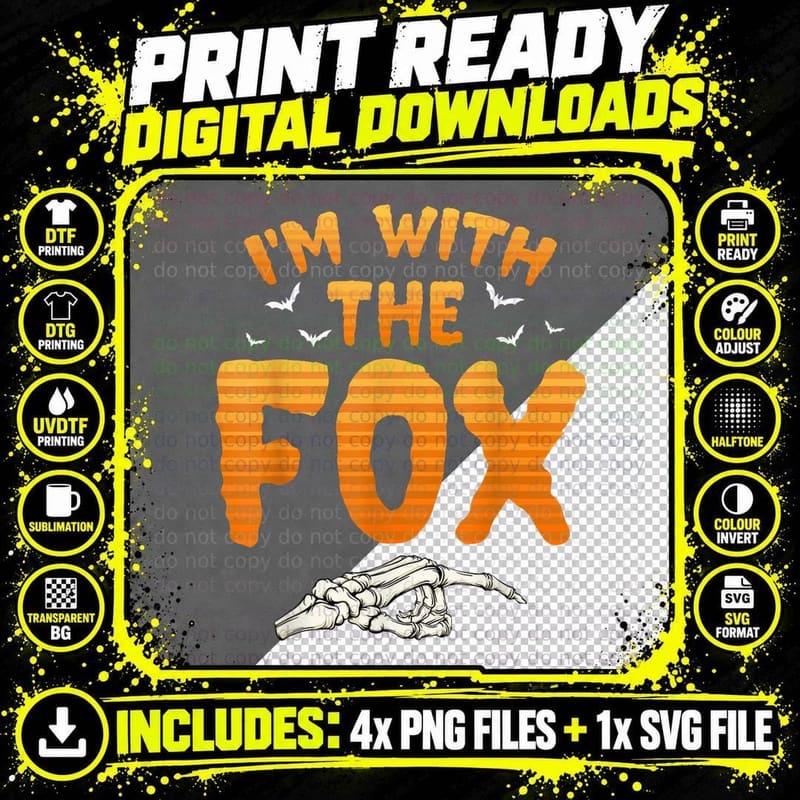 I'm with the Fox Halloween Couples Costume T-Shirt Png SVG Digital Bundle