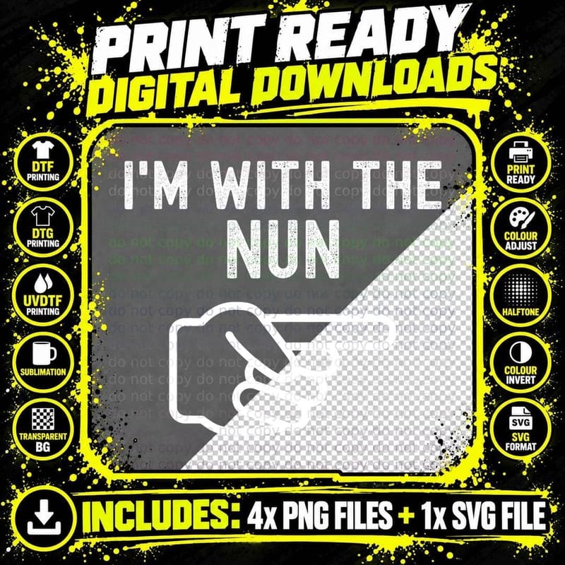 I'm with the Nun Funny Couples Matching Halloween Png SVG Digital Bundle