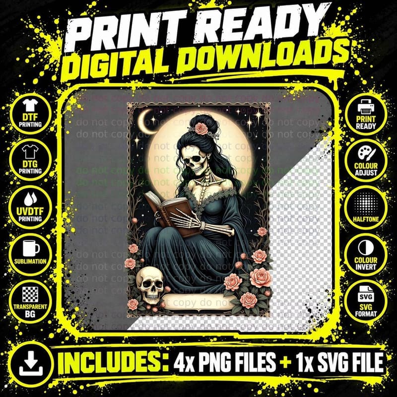 Intricate Border Skeleton Reader Beige Gradient Stars Png SVG Digital Bundle