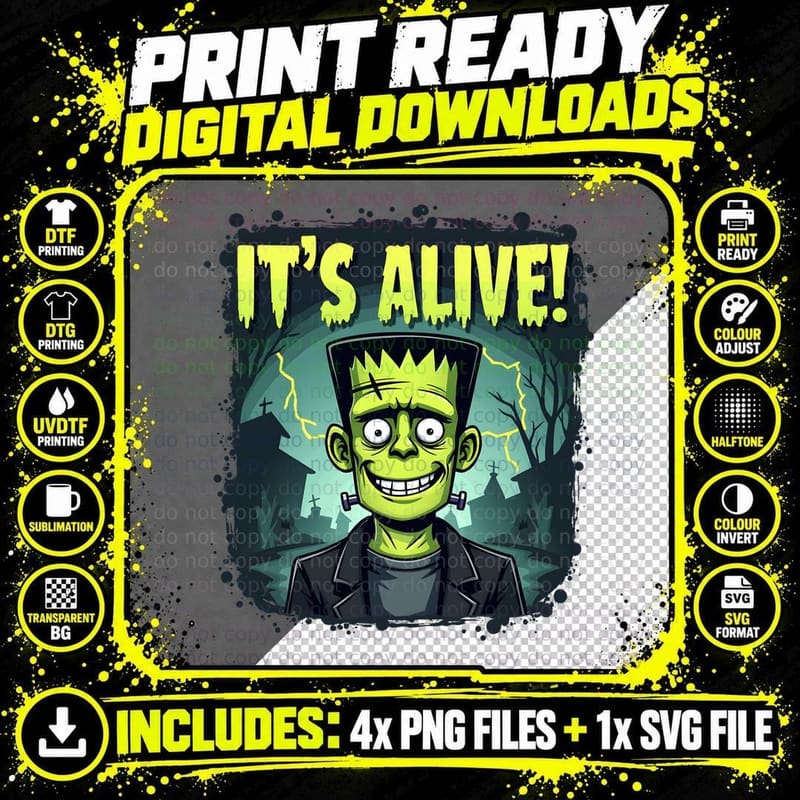 It's Alive Frankenstein Tee, Spooky Monster Gift for Png SVG Digital Bundle