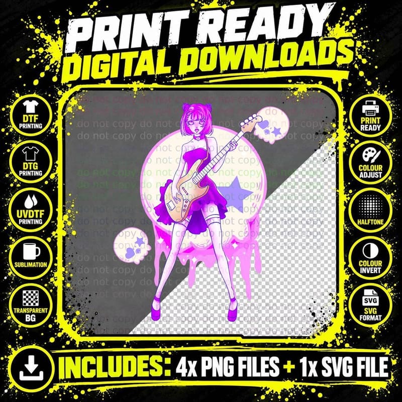 Japanese Anime Girl Creepy Cute Pastel Goth Aesthetic Png SVG Digital Bundle
