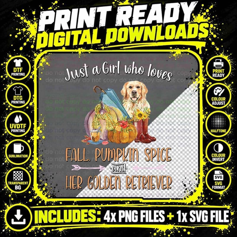 Just a Girl Who Loves Fall Pumpkin Spice & Golden Png SVG Digital Bundle