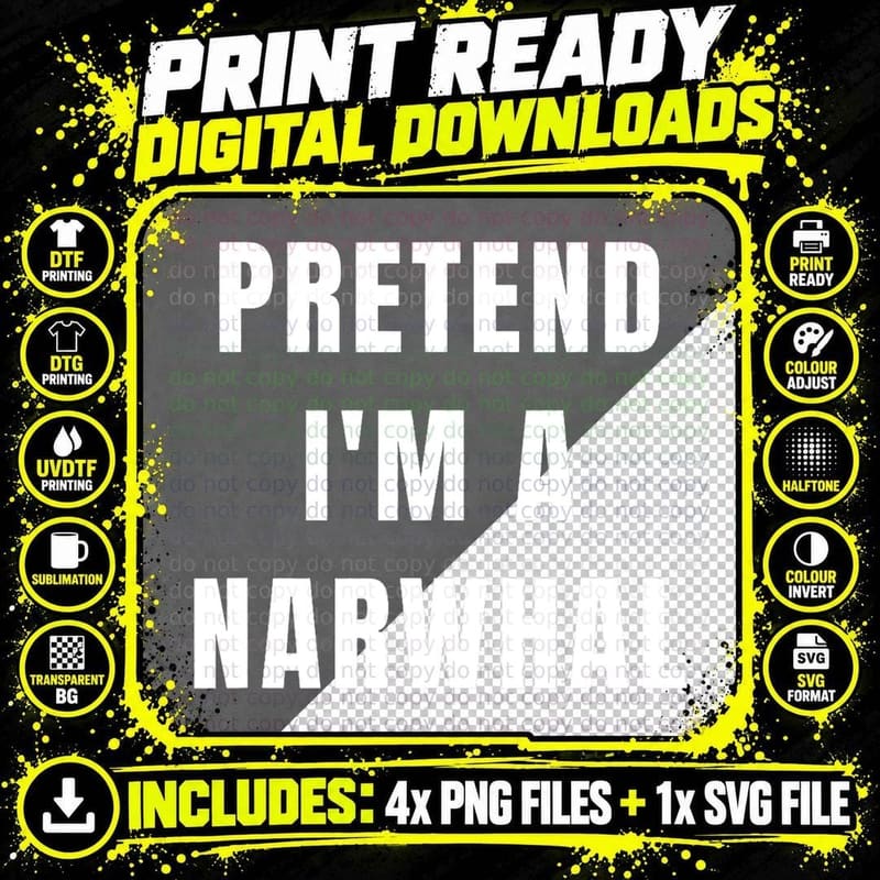 Lazy Halloween Costume Funny Pretend I'm a Narwhal Png SVG Digital Bundle