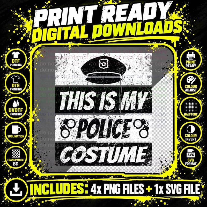Lazy Police Costume Shirt Cop Shirt for Halloween Men Png SVG Digital Bundle