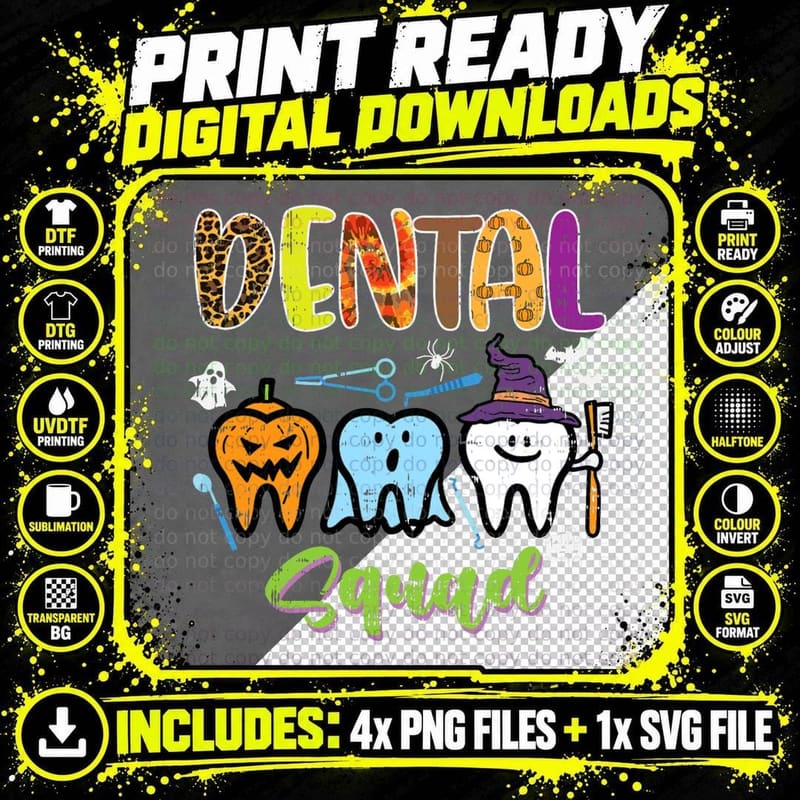Leopard Dental Squad Funny Teeth Halloween Costume Png SVG Digital Bundle