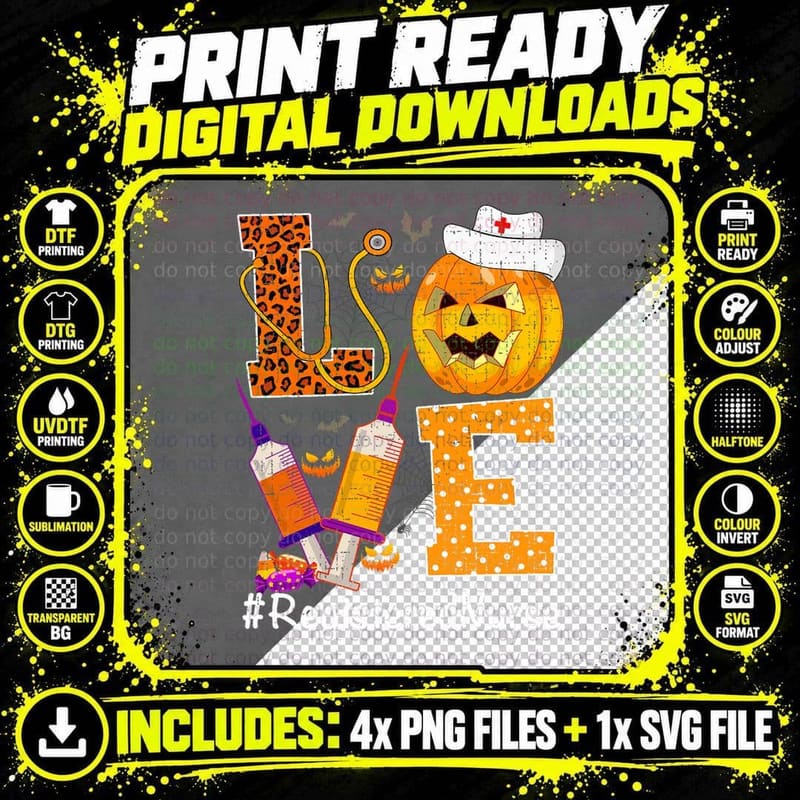 Love Nurse Life Pumpkin Leopard Halloween Registered Png SVG Digital Bundle