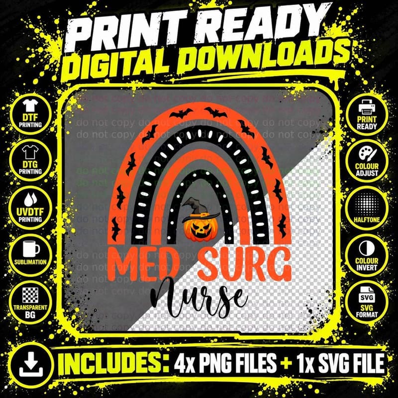 Med Surg Medical Surgical Nurse Halloween Pumpkin Png SVG Digital Bundle