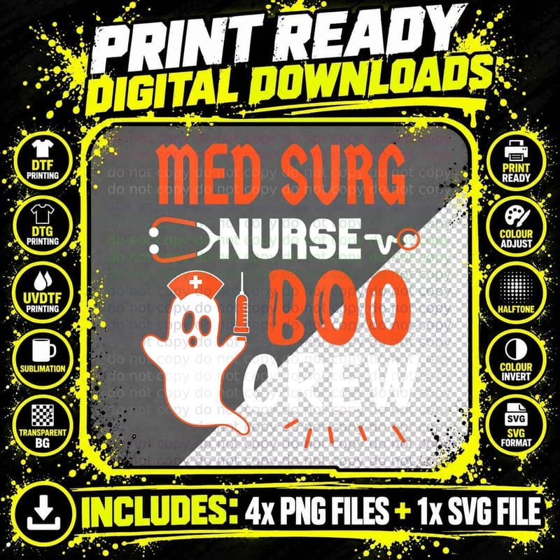 Med Surg Nurse Boo Crew Funny RN Halloween Matching Png SVG Digital Bundle