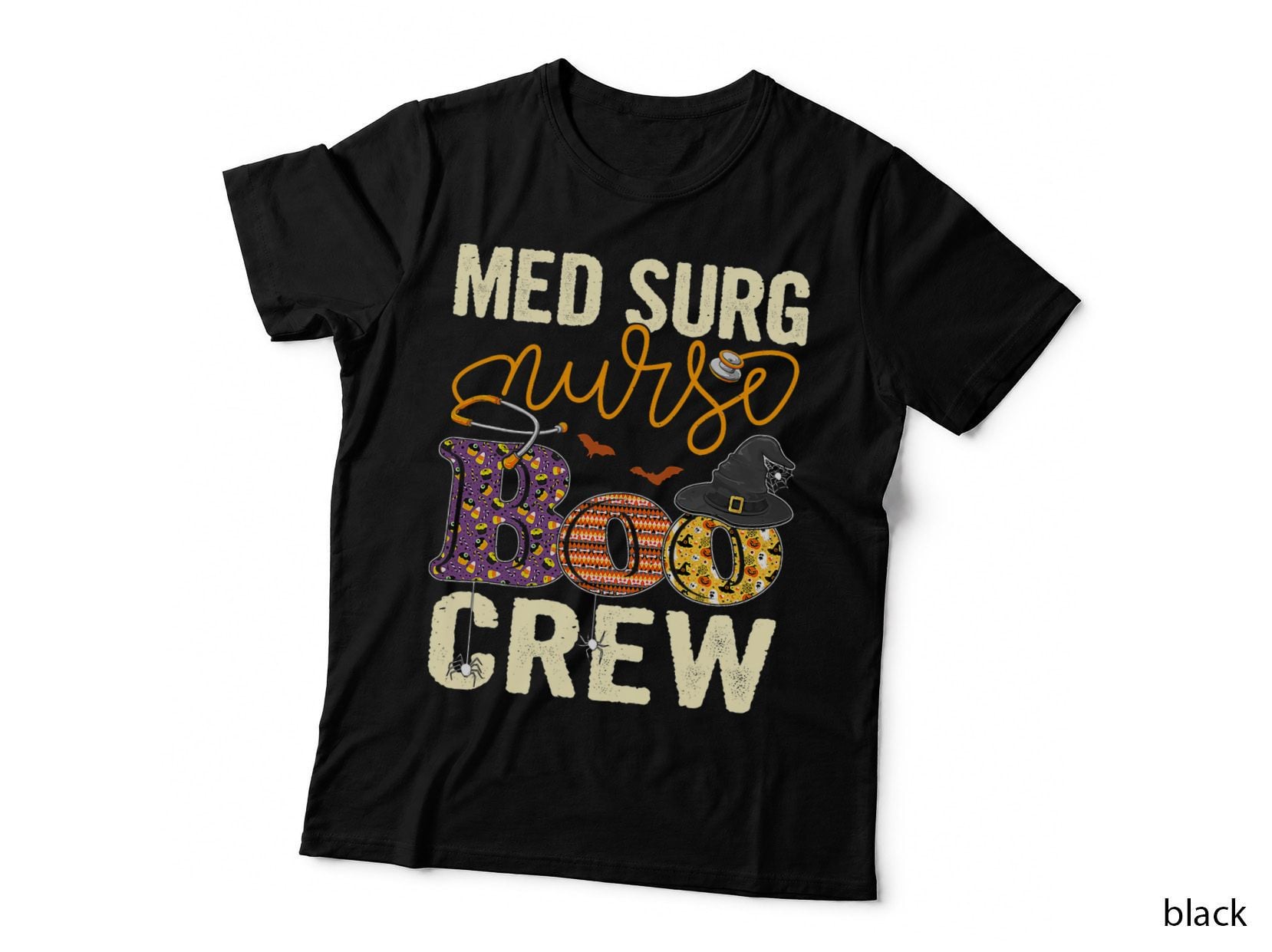 Med Surg Nurse Boo Crew Scary Nurse Halloween Ghost Spider T-Shirt