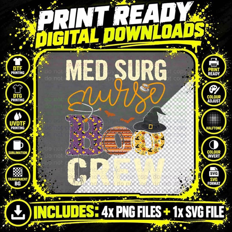 Med Surg Nurse Boo Crew Scary Nurse Halloween Ghost Png SVG Digital Bundle