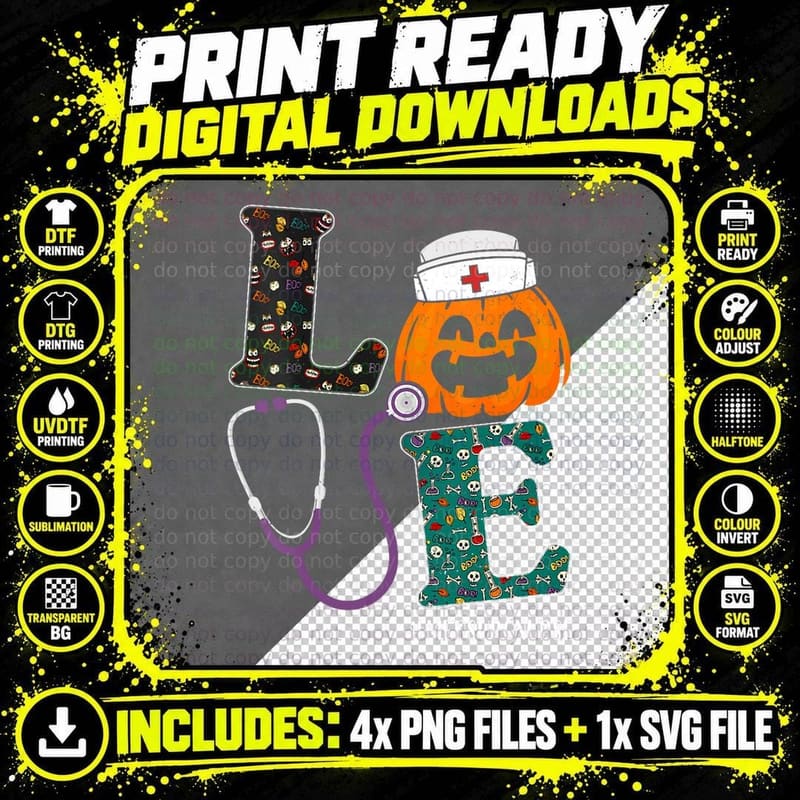Med Surg Nurse Halloween Scary Pumpkin Love Nurse Png SVG Digital Bundle