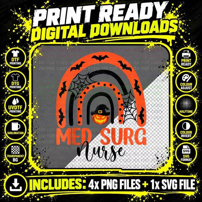 Med Surg Nurse Rainbow Medical Surgical Nursing Png SVG Digital Bundle