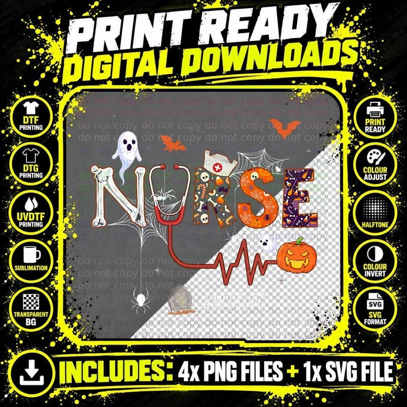 Med Surg Nurse Stethoscope Pumpkin Halloween Nursing Png SVG Digital Bundle
