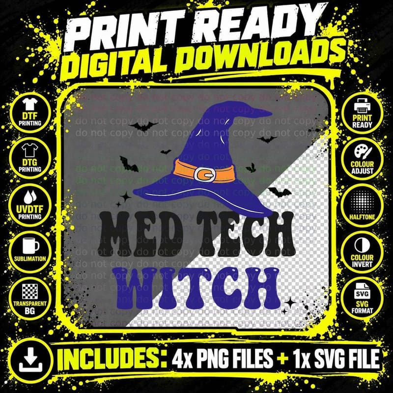 Med Tech Witch Halloween Funny Women Matching Group Png SVG Digital Bundle