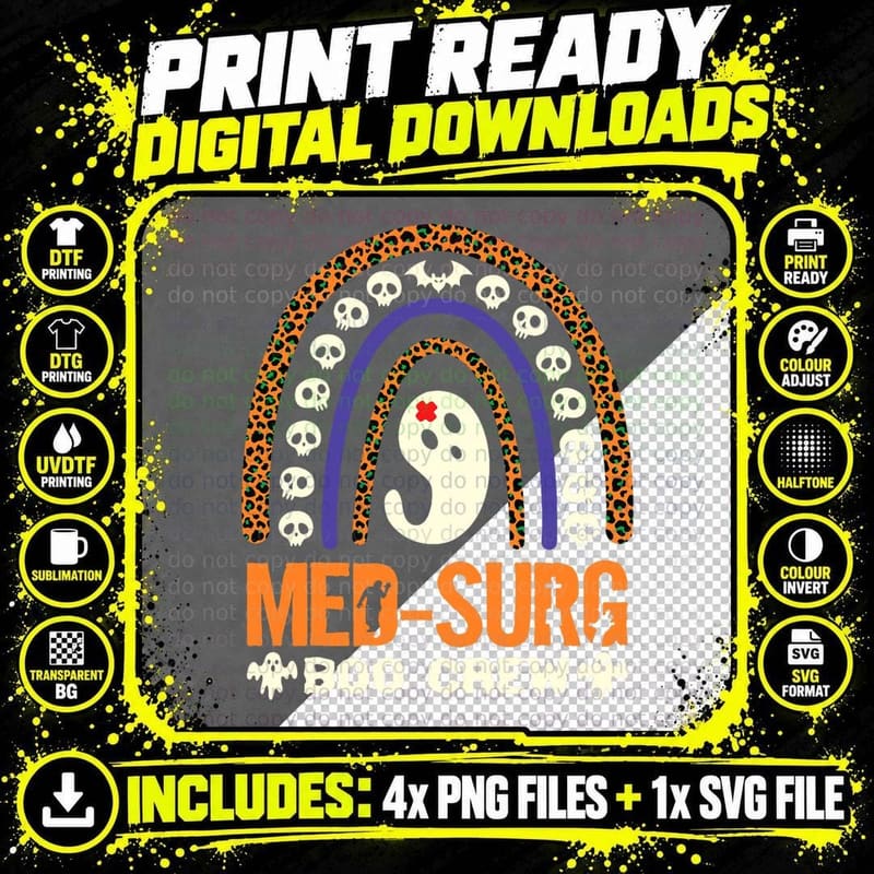 Med-Surg Boo Crew Nurse Halloween Nurses Cute Ghost Png SVG Digital Bundle