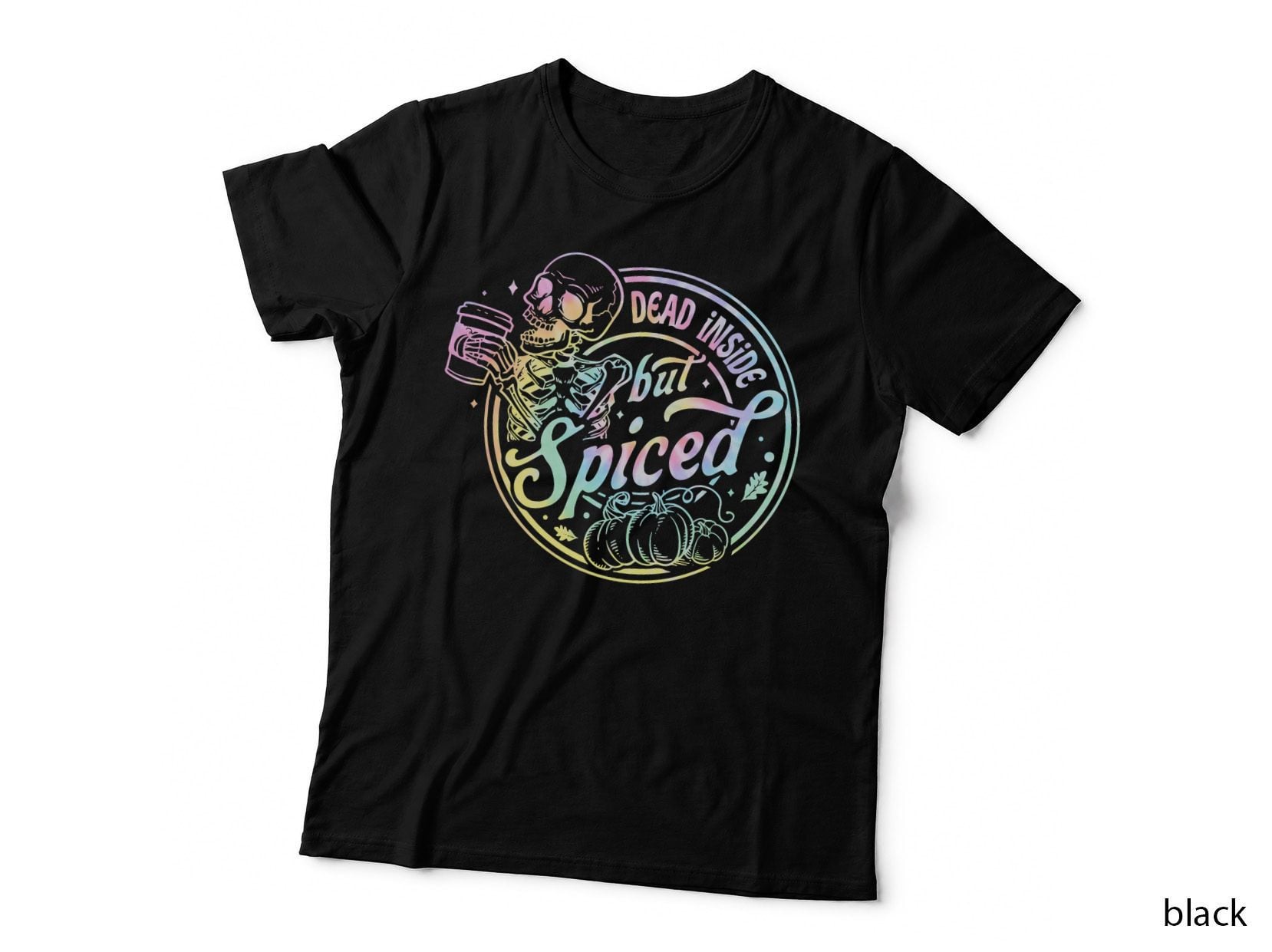 Men Women Dead Inside but Spiced Tie Dye Peace Sign Skeleton T-Shirt