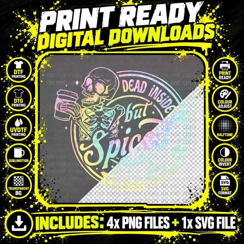 Men Women Dead Inside but Spiced Tie Dye Peace Sign Png SVG Digital Bundle